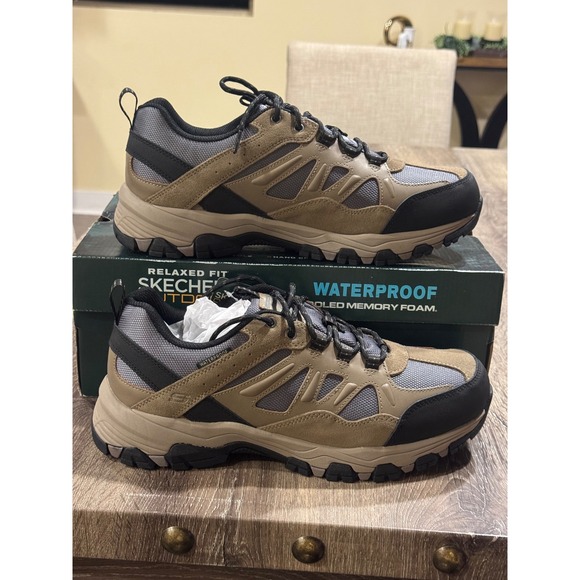 Skechers Mens Relaxed Fit Selmen Enago Waterproof Hiking Shoe Tan Black 66275 13